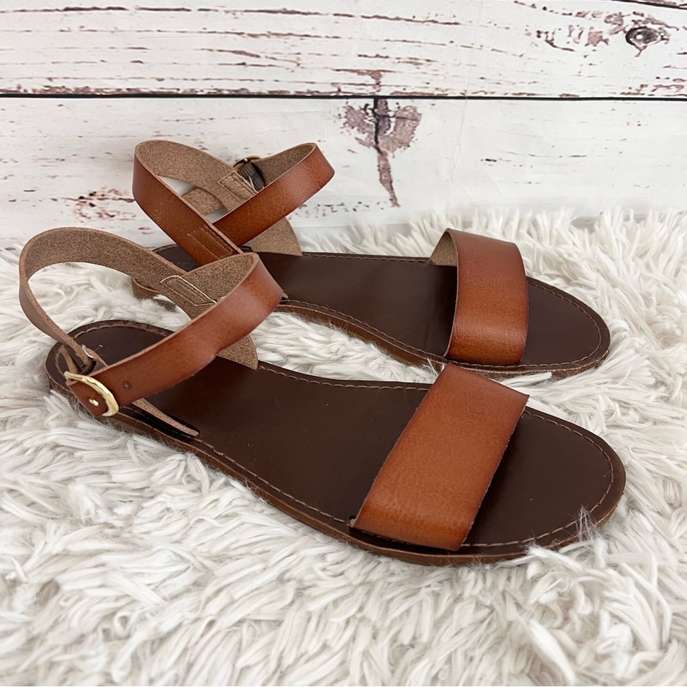 Merona Tan Ankle Strap Flat Sandals Size 10